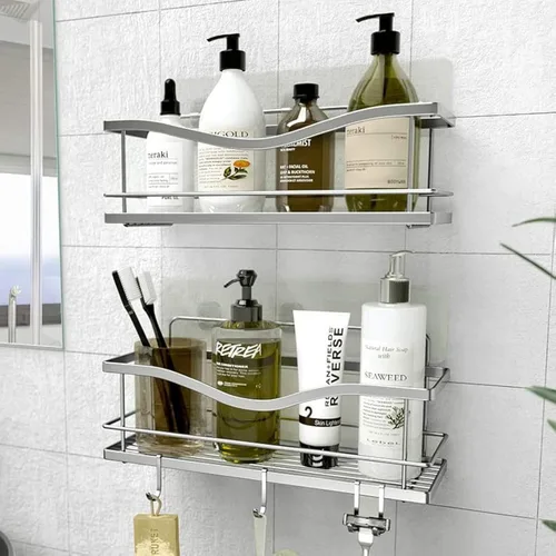 Miniatura 8 de KINCMAX Organizador de ducha – Estante de ducha de pared autoadhesivo – Soporte de champú de baño de acero inoxidable y estante de almacenamiento