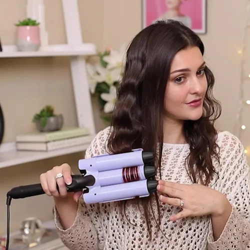 Miniatura 2 de Aima Beauty Hair Waver de 1.260 in (1.25 pulgadas) con ondas de sirena y playa, rizador de 3 barriles, con temperatura ajustable, duradero, se