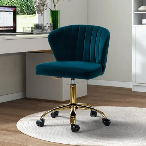 Miniatura 18 de TINA'S HOME Sillas de escritorio de oficina con ruedas y base dorada, moderna silla de oficina sin brazos de terciopelo, silla giratoria ajustable