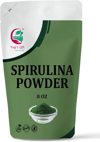 Yogi's Gift® - Spirulina en polvo de 8 onzas, 100% natural y puro, perfecto para batidos, jugos y bienestar diario