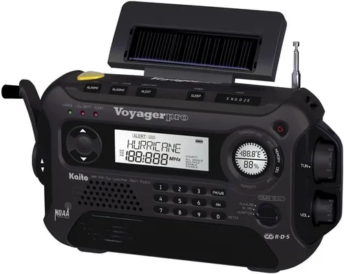 Miniatura 4 de Kaito Voyager Pro KA600 radio de emergencia con dínamo/solar digital, a. m./f. m./LW/SW y radio del tiempo de la NOAA, con RDS Negro