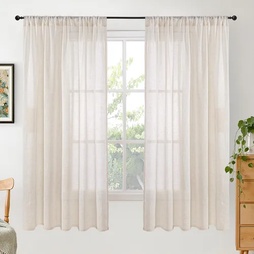 Miniatura 129 de BGment Cortinas de lino café de 30 pulgadas de largo para ventana pequeña, cortinas de media ventana beige semitransparentes ligeras con bolsillo
