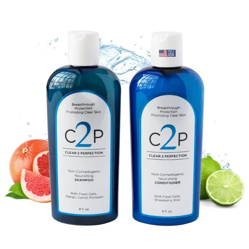 Clear 2 Perfection, juego de champú y acondicionador no comedogénico y sin sulfato, ideal para piel propensa al acné y bacné, desarrollado por