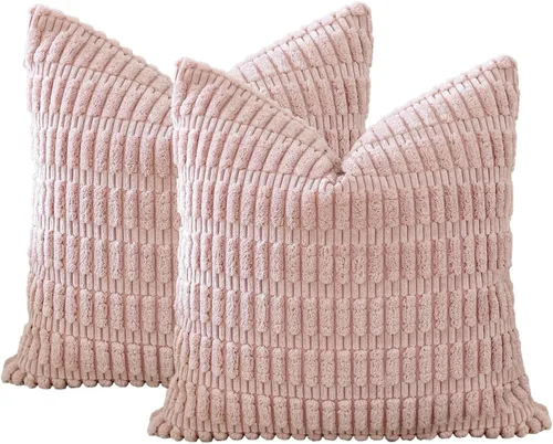 Miniatura 8 de OTOSTAR Paquete de 2 fundas de almohada decorativas de pana de 18 x 18 pulgadas, suaves, estilo bohemio, a rayas, cuadradas, estilo rural, para Rosa