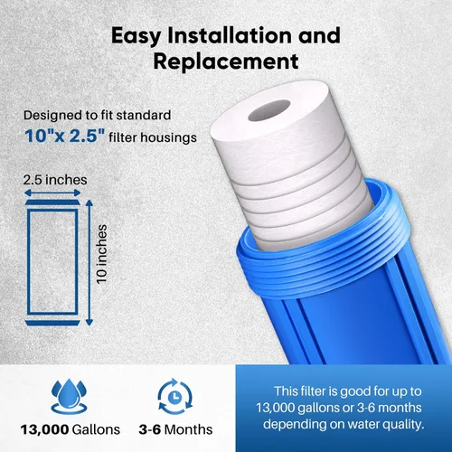 Miniatura 3 de PUREPLUS Filtro de agua para el hogar de sedimentos ranurados de 10 x 2.5 pulgadas, cartucho de repuesto para prefiltro RO de 10 pulgadas y carcasa