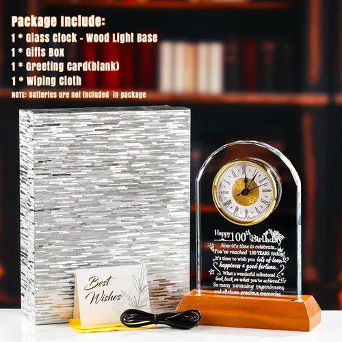 Miniatura 5 de Ornalrist Reloj de cuarzo de cristal de feliz cumpleaños número 100 para hombres y mujeres, regalo de cumpleaños de 100 años para padres, abuela