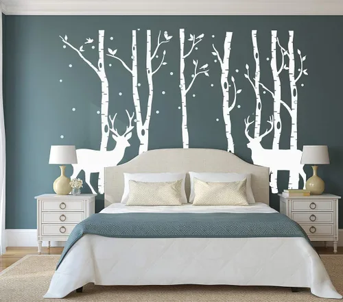Miniatura 6 de Vinilo adhesivo de vinilo extraíble con diseño de ciervos y abedules para niños, decoración de habitación del bebé, habitación del bebé (gris)