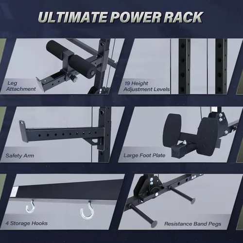 Miniatura 5 de MAJOR FITNESS Drone3 Power Rack, banco de sentadillas para gimnasio en casa de 2500lbs multifunción con sistema de polea doble, barra de tracción