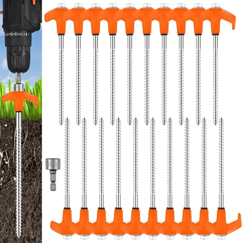 Miniatura 8 de Hicarer 20 estacas de 8 pulgadas para tienda de campaña, estacas de metal de tierra resistentes para inflables con cabezal hexagonal para tienda