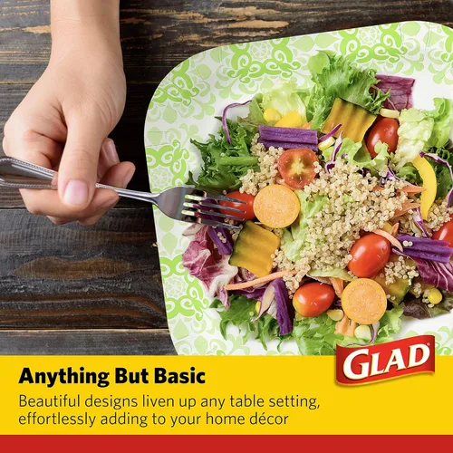 Miniatura 4 de Glad Platos cuadrados de papel desechables, patrón victoriano verde, fuertes, resistentes, a prueba de remojo y aptos para microondas para cena