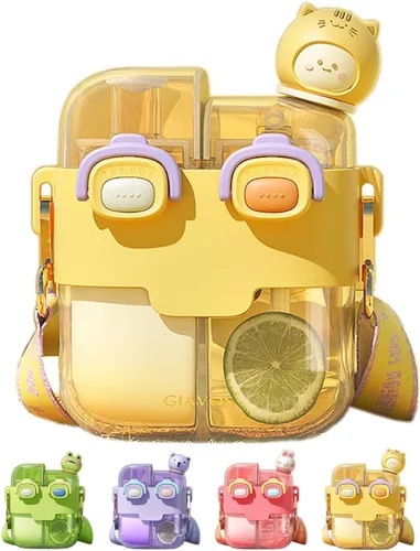 Miniatura 9 de Two Drink - Botella de agua para niños con pajilla, bonita estética, de gran capacidad, taza de dos capas para niñas, estudiantes, niños, escuela