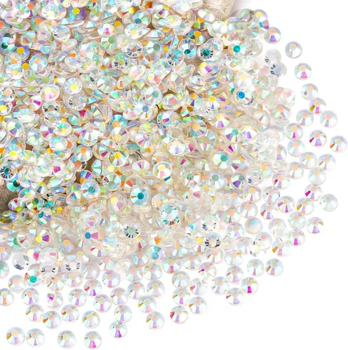 Miniatura 71 de Diamantes de imitación AB verdes a granel, 5000 piezas de diamantes de imitación de fondo plano redondos de gelatina AB sin fijación térmica, gemas