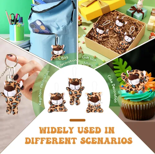 Miniatura 7 de Zhanmai 100 piezas de juguetes de peluche de guepardo a granel, lindo llavero de peluche de guepardo pequeño, recuerdos de fiesta, rellenos