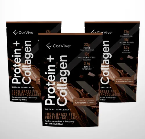 Miniatura 3 de CorVive Proteína + colágeno en polvo 0.81 oz de proteína (suero alimentado con pasto + colágeno) 0.14 oz de BCAA Apoya la salud muscular