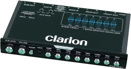 Clarion EQS755V - Audio de coche de 7 bandas de tamaño 1/2 DIN ecualizador gráfico para automóvil/crossover con entrada auxiliar frontal de 0.138