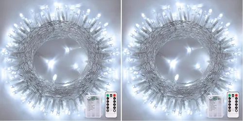 Miniatura 12 de JMEXSUSS Luces de Navidad multicolor que funcionan con pilas con 8 modos de control remoto, impermeables, 33 pies, 100 luces LED de Navidad