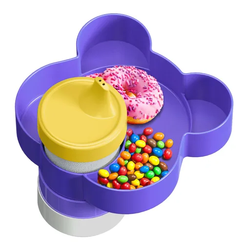 Miniatura 10 de Bandeja para asiento de automóvil – Convierte el portavasos en aperitivos, bandeja de juguetes para niños de viaje, giratoria 360 grados (azul)