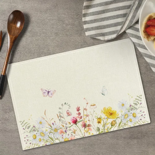 Miniatura 4 de Juego de 4 manteles individuales de flores silvestres, tapetes de mesa florales para cocina del hogar, restaurantes, tapetes lavables de lino
