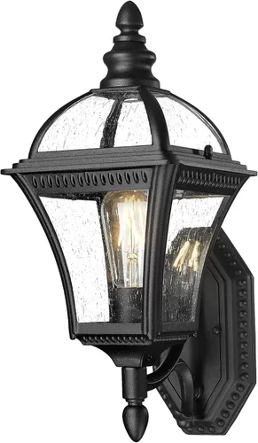 Miniatura 9 de Emliviar Luz de poste para exteriores de 22 pulgadas, luz de poste vintage de granja para el jardín, aluminio con vidrio semillado, acabado negro