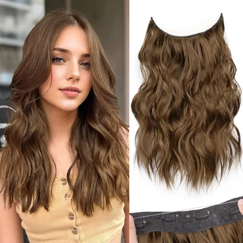 Miniatura 23 de KooKaStyle - Extensiones de cabello con hilo invisible, diadema transparente, ajustables, 4 clips fijadores, cabello largo y ondulado de 12