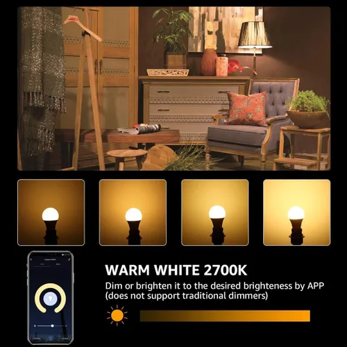 Miniatura 2 de Lighting EVER Bombillas LED inteligentes, compatibles con Alexa y Google Assistant, equivalente a 60 vatios, regulables con aplicación