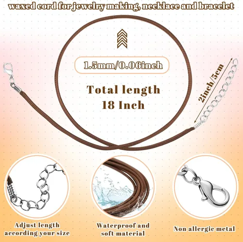 Miniatura 5 de Tudomro 100 piezas de collar de cuero encerado a granel con cierre, collar, pulsera, cadenas, cuerda para hacer joyas, colgantes