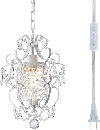 Miniatura 12 de Candelabro enchufable mini lámpara cromada 1 lámpara elegante lámpara de techo de hierro de cristal para dormitorio, baño, comedor, sala de estar