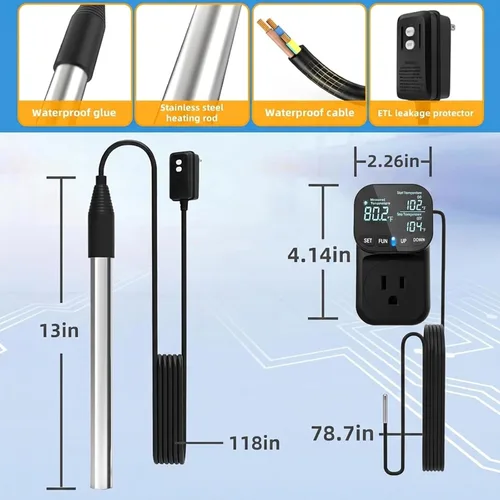 Miniatura 5 de Calentador de agua eléctrico de inmersión de 120 V 1800 W, calentador de agua sumergible con termostato y GFCI adecuado para fregaderos, bañeras