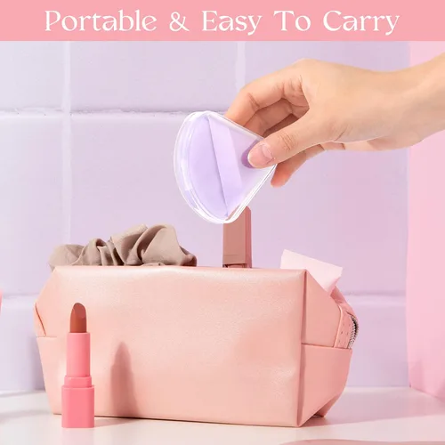 Miniatura 5 de Juego de 6 estuches para soplo de polvo, soporte para licuadora de belleza de viaje, caja de almacenamiento de soplo de polvo triangular portátil
