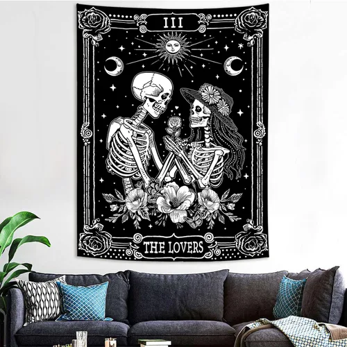Miniatura 3 de Kanuyee Tapiz de Esqueleto de los Amantes Tapiz Gótico para Dormitorio Tapices de Cartas del Tarot Góticas para Colgar en la Pared Decoración El