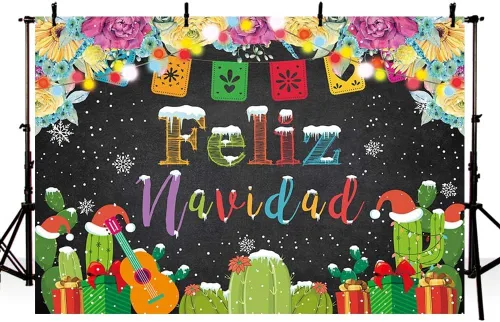 Miniatura 2 de MEHOFOND Telón de fondo de Feliz Navidad para fiesta, fiesta mexicana de Feliz Navidad, copo de nieve, fondo de fotografía, decoración de cactus