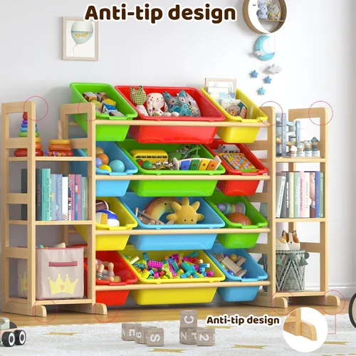 Miniatura 6 de Organizador grande de almacenamiento de juguetes para niños, organizador de juguetes y estantería combinada con 12 contenedores y 6 estantes, caja