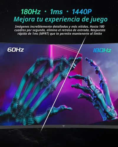 Miniatura 2 de KTC Monitor para juegos de 27 pulgadas, monitor curvo 1440P, 180Hz, 144Hz, 2K, 1500R, 1ms, compatible con FreeSync/G-Sync, DisplayPort/HDMI/USB