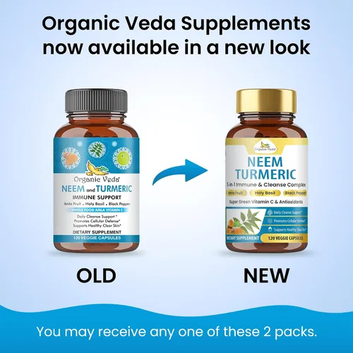Miniatura 2 de Organic Veda Cápsulas de cúrcuma Neem – Complejo herbario 5 en 1 con fruta Amla, albahaca santa, pimienta negra – Suplemento inmunológico