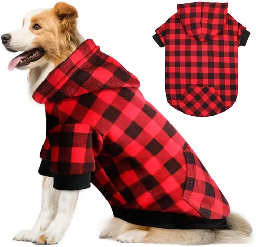 Miniatura 7 de Sudadera con Capucha a Cuadros Rojos para Perros, Ropa para Mascotas con Capucha y Bolsillo (XS)