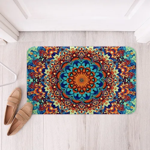 Miniatura 25 de Erosebridal Alfombras de baño vintage art decó, alfombra de baño antideslizante con medallón oriental rojo, 16 x 24 pulgadas, estilo bohemio, turco