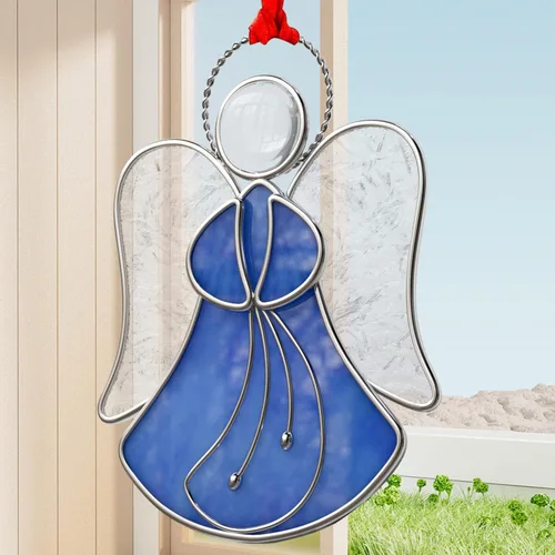Miniatura 2 de Atrapasoles de Vidrio Emplomado para Ventanas Colgantes de Ángel Azul Adorno Personalizado de Metal Regalos Decorativos para Mamá Abuela Amiga
