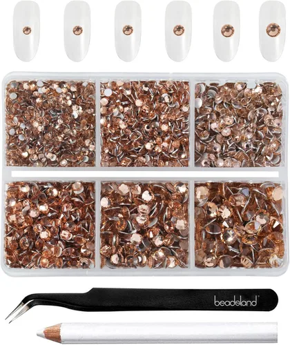 Miniatura 31 de BEADSLAND 4300 piezas de diamantes de imitación con parte plana, diamantes de imitación transparentes para uñas, gemas de cristal redondas