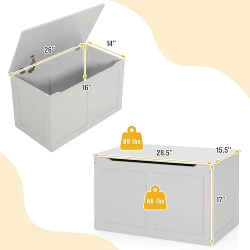 Miniatura 6 de Costzon Caja de juguetes de madera para niños, baúl y banco de almacenamiento para niños con tapa abatible, bisagras, organizador de almacenamiento