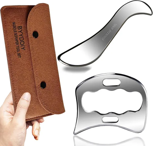 BYYDDIY Juego de herramientas de raspador muscular de acero inoxidable 2 en 1 Gua Sha raspador de masaje