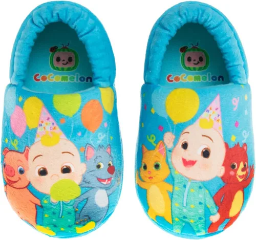 Josmo Cocomelon - Pantuflas para niños y niñas, zapatos de casa para niños y niñas, pantuflas de felpa cálidas, zapatos de cocomelon (bebéniño)