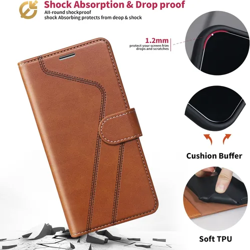 Miniatura 5 de Funda tipo cartera de cuero para Moto G Stylus 4G 2021 de 6.8 pulgadas, con bloqueo RFID, soporte magnético para tarjetas de crédito, funda de TPU a