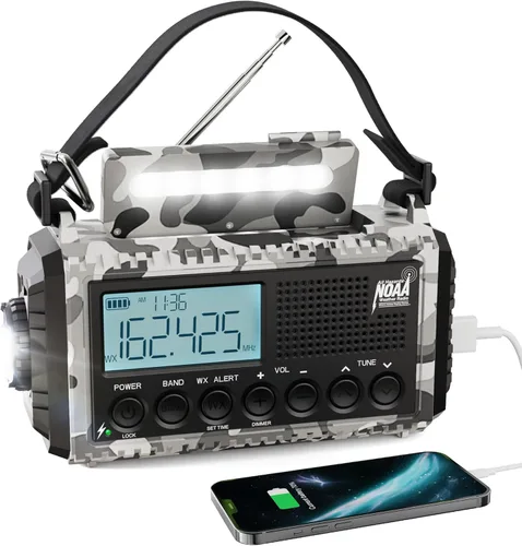 Miniatura 13 de Raynic - Radio meteorológica NOAA, radio de emergencia solar con manivela de 5000 mAh/18 500 mWh, radio portátil a batería con AM/FM/SW/NOAA