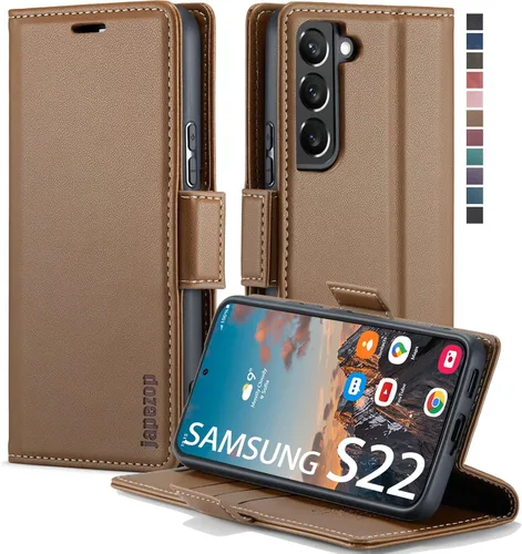 Miniatura 20 de Funda tipo cartera para Samsung Galaxy S22 5G con tarjetero y función atril, bloqueo magnético RFID, funda de piel con tapa para Galaxy S22 5G