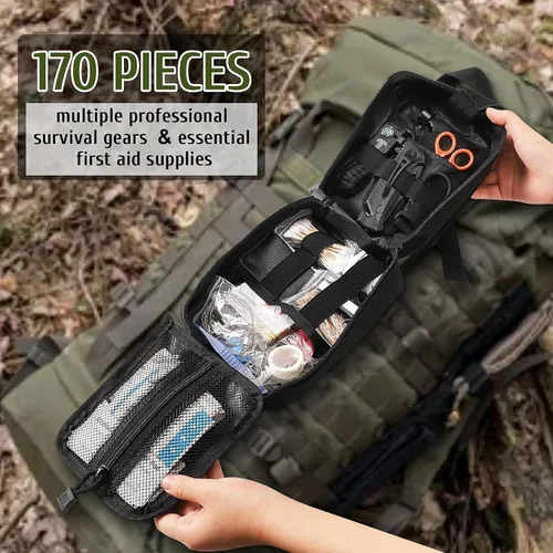 Miniatura 3 de ABPIR Kit de primeros auxilios de supervivencia, 170 piezas, kit de trauma con equipo esencial de supervivencia, suministros médicos de emergencia