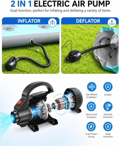 Miniatura 2 de Bombas de aire eléctricas para inflables, colchoneta de gimnasia de llenado rápido, inflador/deflador para flotadores de piscina, balsa, 4