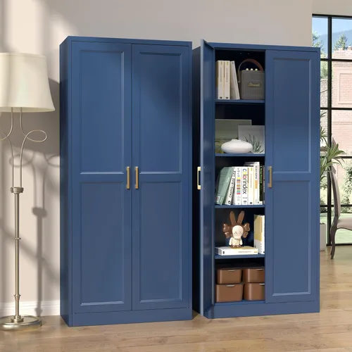 Miniatura 7 de SteeLoong - Gabinete de despensa de cocina, gabinetes de almacenamiento de despensa de metal azul de 71" con puertas y 4 estantes ajustables