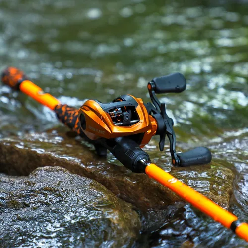 Miniatura 9 de Sougayilang Combo de Caña y Carrete de Pesca, Combo de Baitcasting, Cañas de Grafito IM7, Cañas de 2 Piezas, Mango EVA y Portacebo Estilo "S" Mango