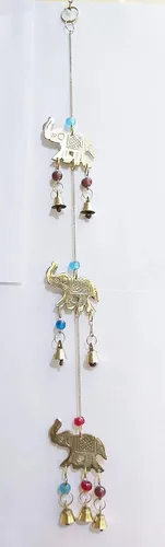 PARIJAT HANDICRAFT Cadena decorativa de latón de metal y cuentas estilo indio vintage campanas colgantes de pared Elefante