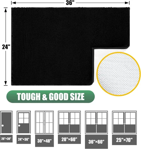 Miniatura 2 de IM HOME Tapete absorbente de felpilla para exteriores, 36 x 24 pulgadas, lavable, tapete para puerta de perro, antideslizante, tapete para Negro
